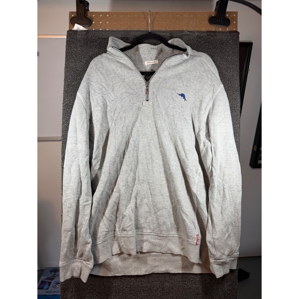 Tommy Bahama Relax Quarter Zip Pullover Mens XL Gray Cotton Marl Logo Sweater